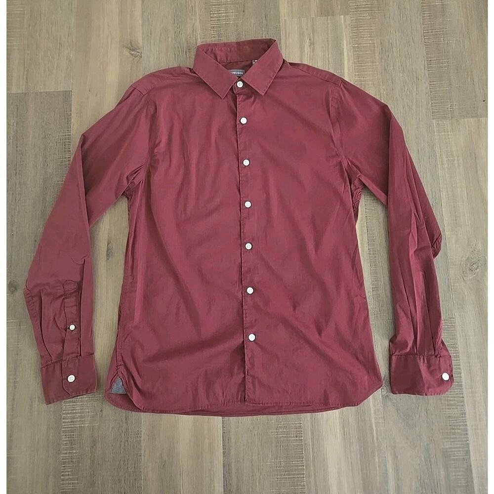 Van Heusen Shirt Mens Medium Burgundy Long Sleeve Button Up 15-15.5